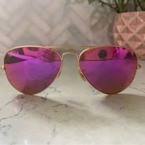 Ray Ban gold frame aviators with pink lenses sunglasses